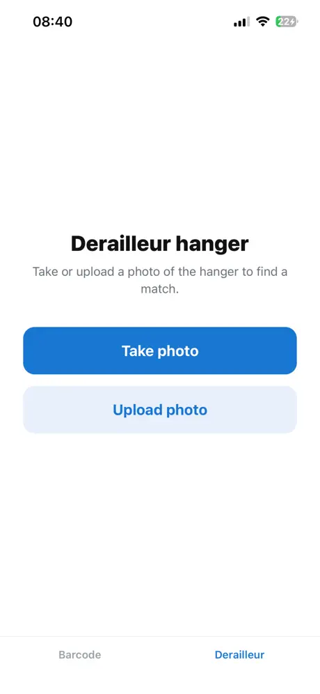 Bikeparts Derailleur Finder app interface