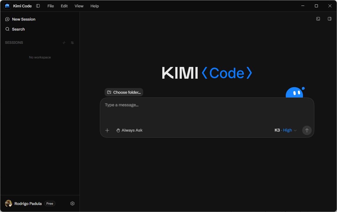 Screenshot of Kimi Code, Moonshot AI's coding app where you pick the Kimi K3 model